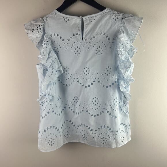 ADIVA Top S Eyelet Blouse Flutter Sleeve Boho Cotton Blue NWT - Picture 7 of 8